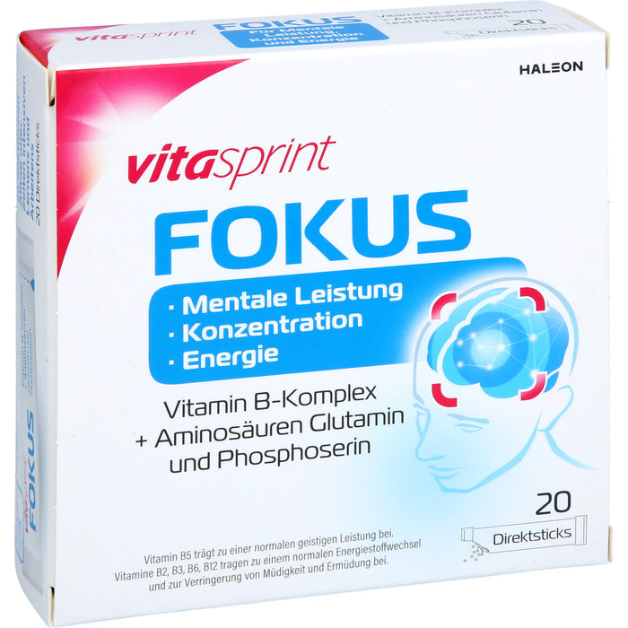 Vitasprint Fokus Direktsticks Vitamin B5 für mentale Leistungsfähigkeit, Konzentration und Energie, 20 pc Sachets