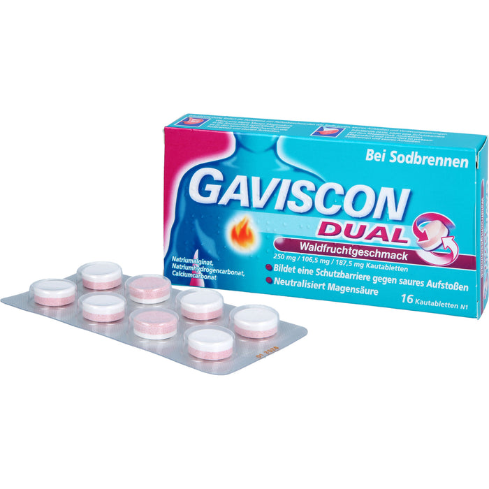 GAVISCON Dual Kautabletten bei Sodbrennen Waldfruchtgeschmack, 16 St. Kautabletten
