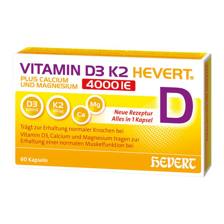 Vitamin D3 K2 Hevert® plus Calcium und Magnesium 4000 IE, 60 St., 60 St. Kapseln