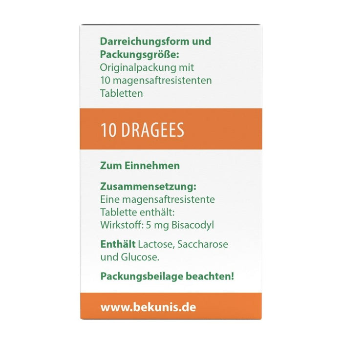Bekunis Dragees Bisacodyl 5 mg Abführmittel, 10 pcs. Tablets
