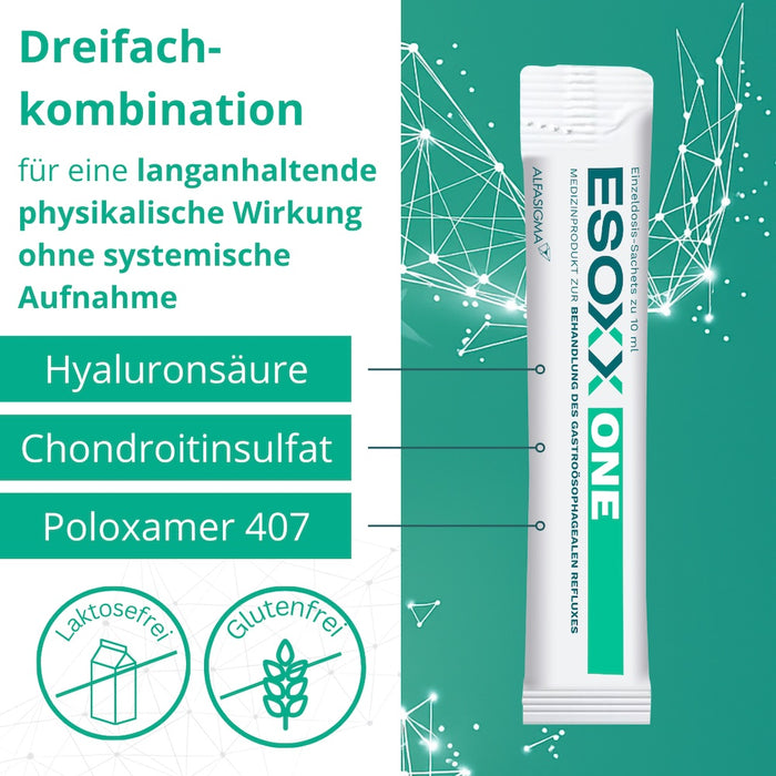 ESOXX One - Effektiver Schutz mit schneller Linderung und Regeneration bei Refluxbeschwerden - mit Hyaluronsäure, Chondroitinsulfat & Poloxamer 407 - glutenfrei & laktosefrei, 20 pc Sachets