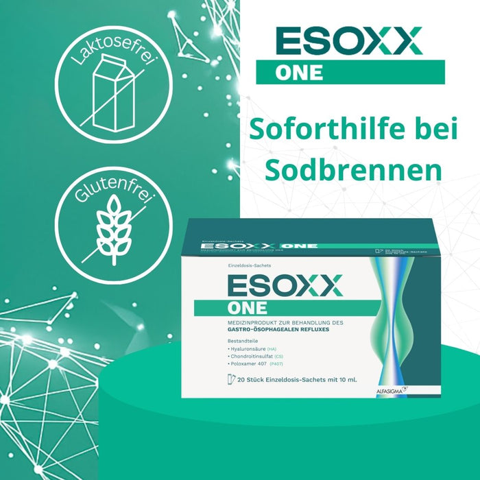 ESOXX One - Effektiver Schutz mit schneller Linderung und Regeneration bei Refluxbeschwerden - mit Hyaluronsäure, Chondroitinsulfat & Poloxamer 407 - glutenfrei & laktosefrei, 20 pc Sachets