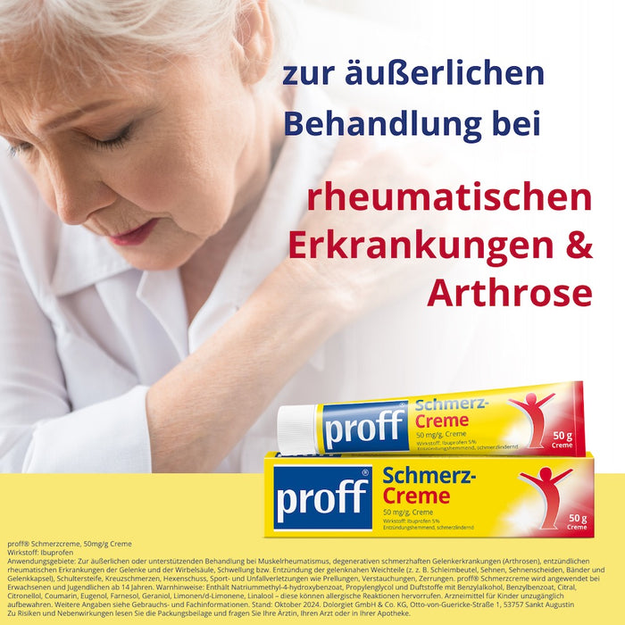 proff Schmerzcreme mit Ibuprofen – zur äußerlichen Behandlung von Muskel-, Gelenk- und Rückenschmerzen bei rheumatischen Erkrankungen oder nach Sport- und Unfallverletzungen, 50 g Crème