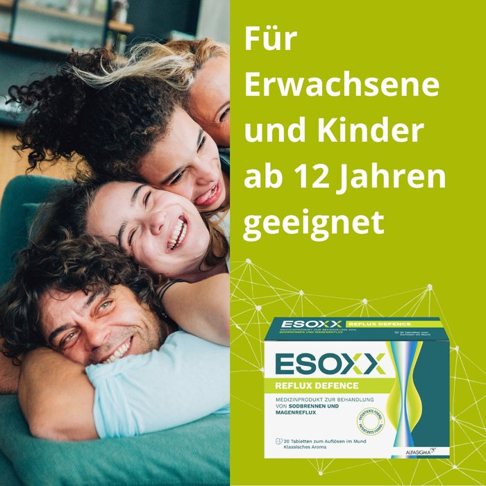 ESOXX Defence - Schnelle Hilfe bei Sodbrennen & Reflux, schützt Speiseröhre und Magen - mit Hyaluronsäure, Chondroitinsulfat & Magnesiumtrisilikat - glutenfrei & laktosefrei, 20 pc Tablettes