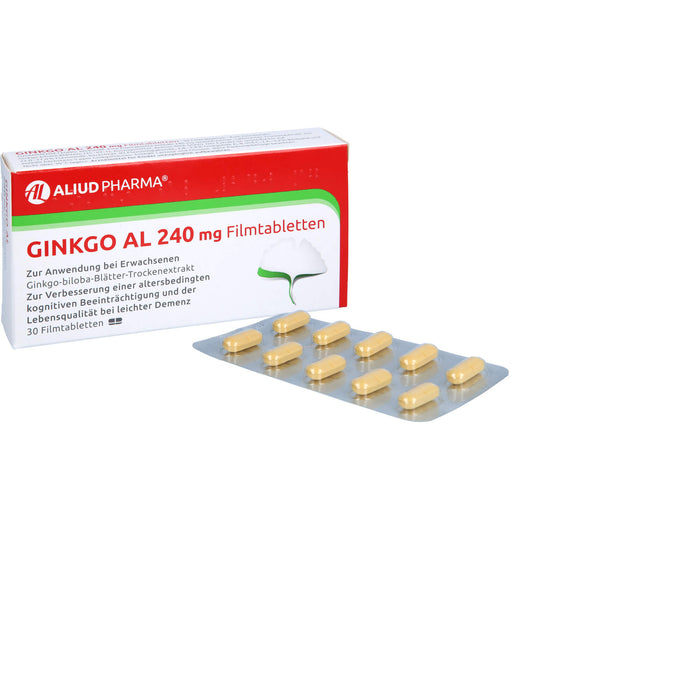 Ginkgo AL 240 mg Filmtabletten für Gedächtnis und Konzentration bei leichter Demenz, 30 pc Tablettes