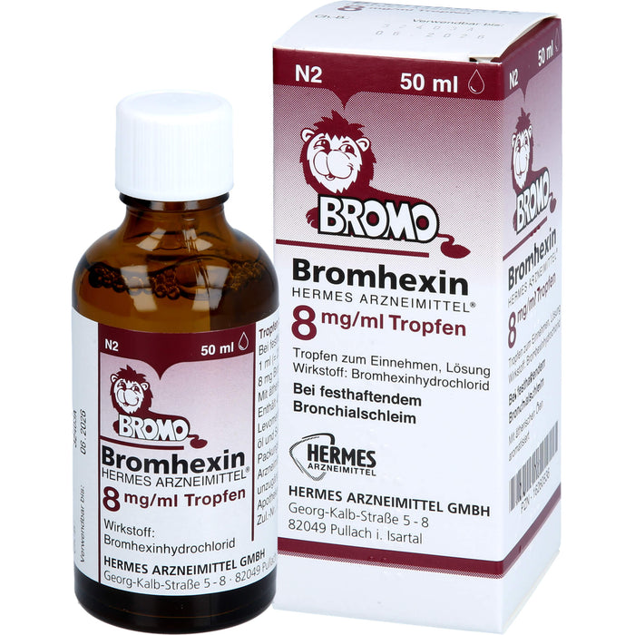 HERMES ARZNEIMITTEL Bromhexin 8 mg/ml Tropfen bei festhaftendem Bronchialschleim, 50 ml Solution