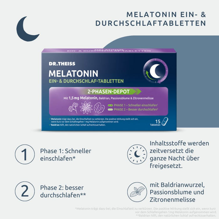 DR. THEISS Melatonin Ein- & Durchschlaf-Tabletten, 15 St., 15 pcs. Tablets