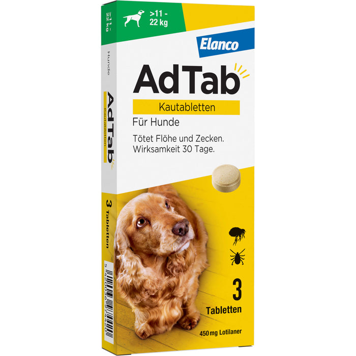 AdTab Kautabletten für Hunde über 11 bis 22 kg gegen Zecken und Flöhe, 3 pc 