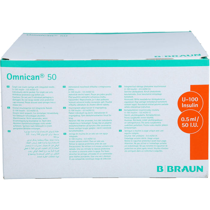 Omnican® 50 0,5ml Insulinspritzen, 50 I.E. Nennvolumen, U-100 Insulin; 0,30x8mm, 100X1 St SRI