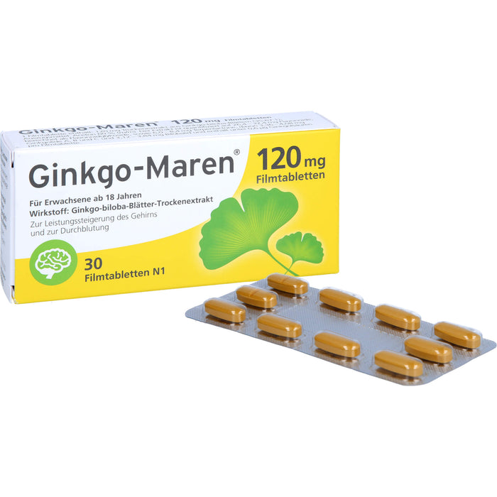 Ginkgo-Maren 120 mg Filmtabletten zur Leistungssteigerung des Gehirns und zur Durchblutung, 30 pc Tablettes
