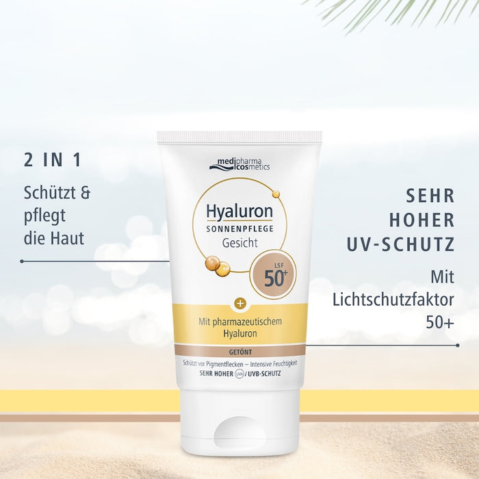 Medipharma Cosmetics Hyaluron Sonnenpflege Gesicht getönt LSF 50+, 50 ml Crème