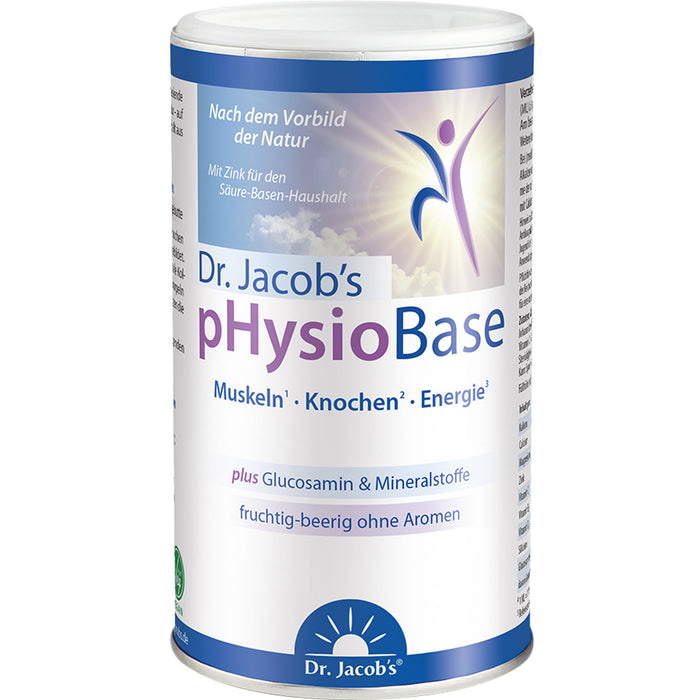 Dr. Jacob's pHysioBase Basen-Citrat-Basenpulver + Glucosamin für Muskeln, Knochen & Immunsystem, 300 g Pulver