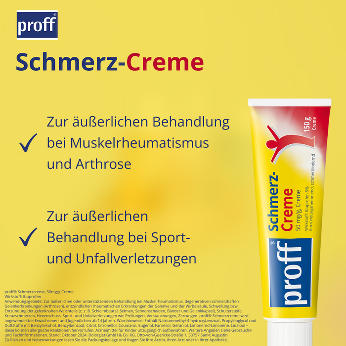 proff Schmerzcreme mit Ibuprofen – zur äußerlichen Behandlung von Muskel-, Gelenk- und Rückenschmerzen bei rheumatischen Erkrankungen oder nach Sport- und Unfallverletzungen, 150 g Creme