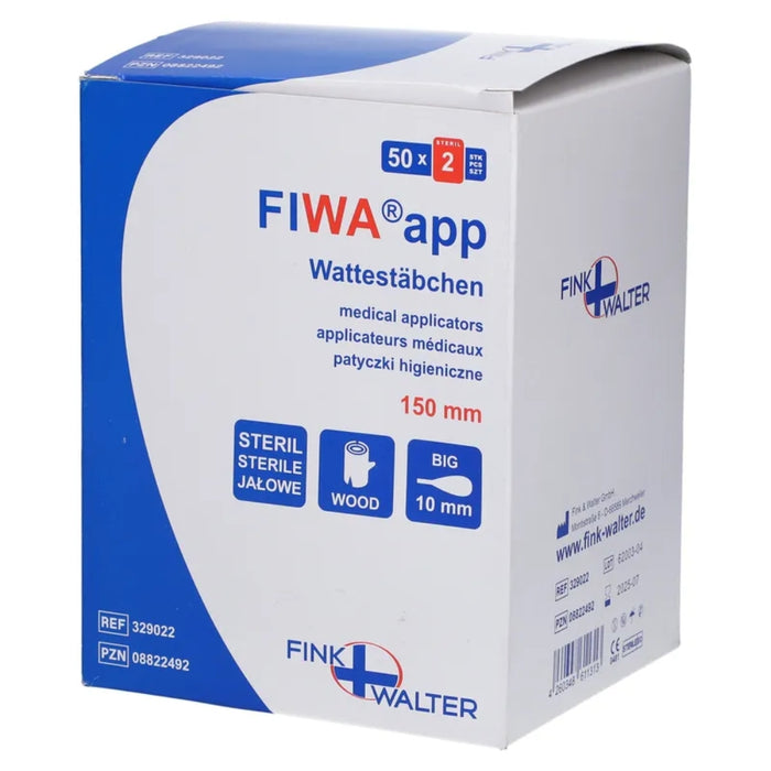 FIWA App Wattestäbchen steril großer Kopf 10 mm zum universellen Einsatz in allen medizinischen Bereichen, 100 St. Wattestäbchen