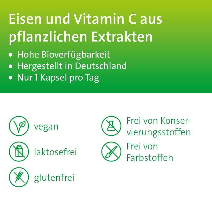 Eisen + C Hevert pflanzlich mit natürlichem Eisen und Vitamin C, 60 pcs. Capsules