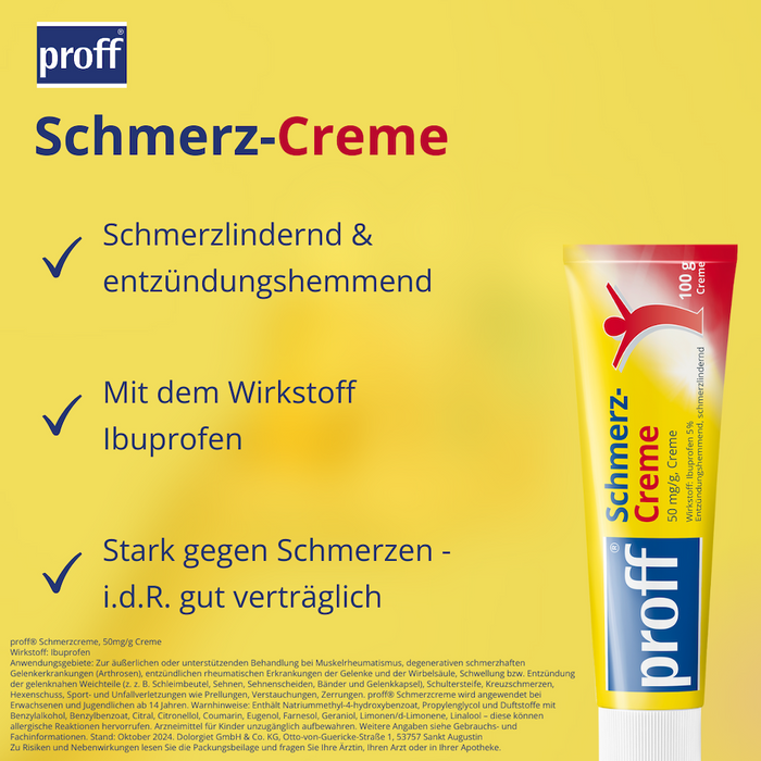 proff Schmerzcreme mit Ibuprofen – zur äußerlichen Behandlung von Muskel-, Gelenk- und Rückenschmerzen bei rheumatischen Erkrankungen oder nach Sport- und Unfallverletzungen, 100 g Crème