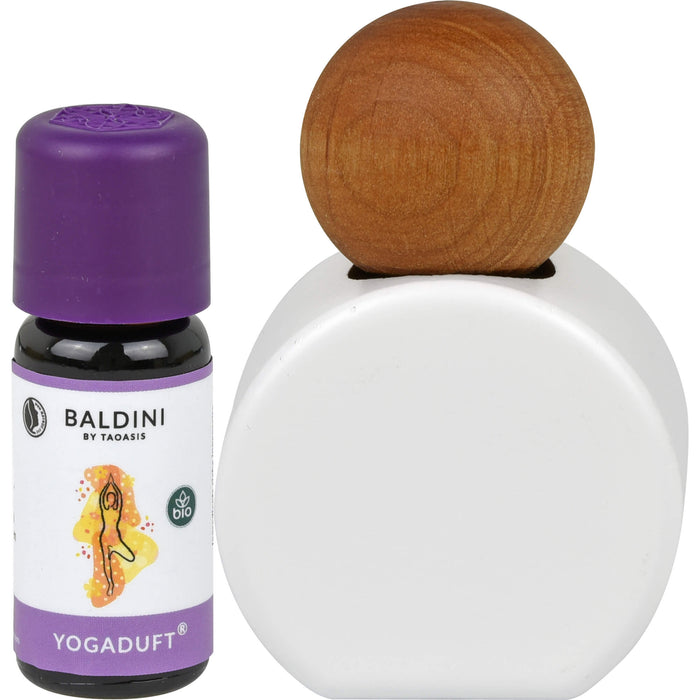 BALDINI Yogaduft Set 10 ml Naturduft inklusive Duftvase aus Holz, 1 pcs. Set