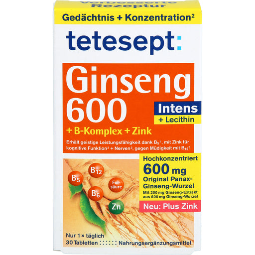 Tetesept Ginseng 600 Intens + B-Komplex + Zink Tabletten, 30 St. Tabletten