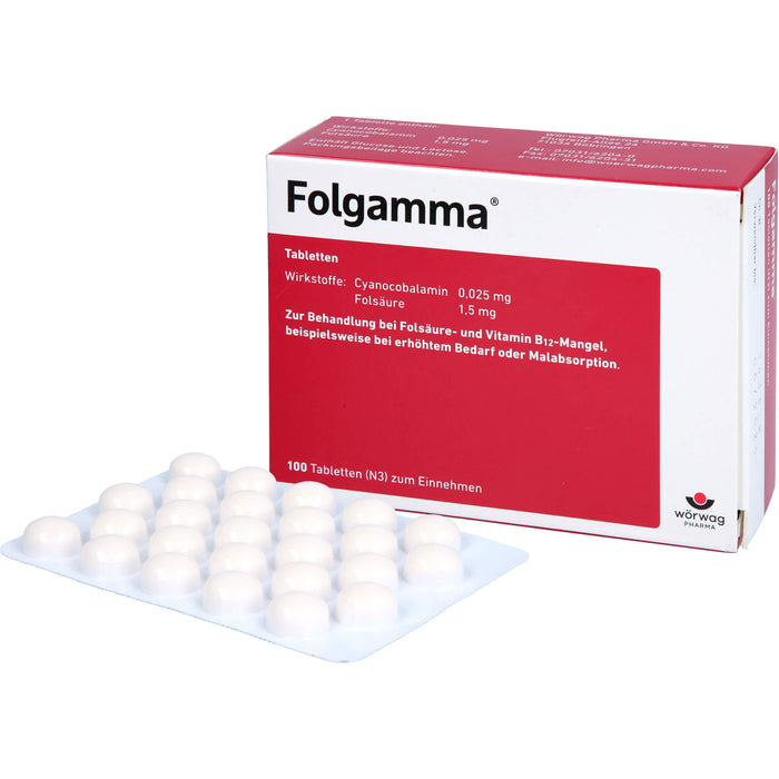 Folgamma Tabletten bei Folsäure- und Vitamin B12-Mangel, 100 pcs. Tablets