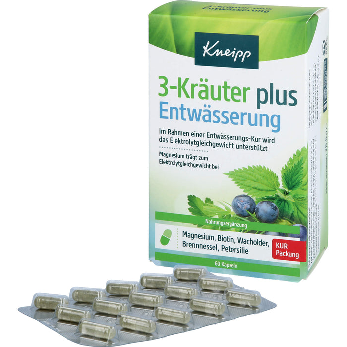 Kneipp 3-Kräuter plus Entwässerung Kapseln im Rahmen einer Entwässerungs-Kur, 60 pcs. Capsules