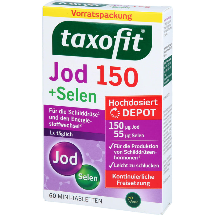Taxofit Jod 150 + Selen Mini-Tabletten für die Schliddrüse und den Energiestoffwechsel, 60 pc Tablettes