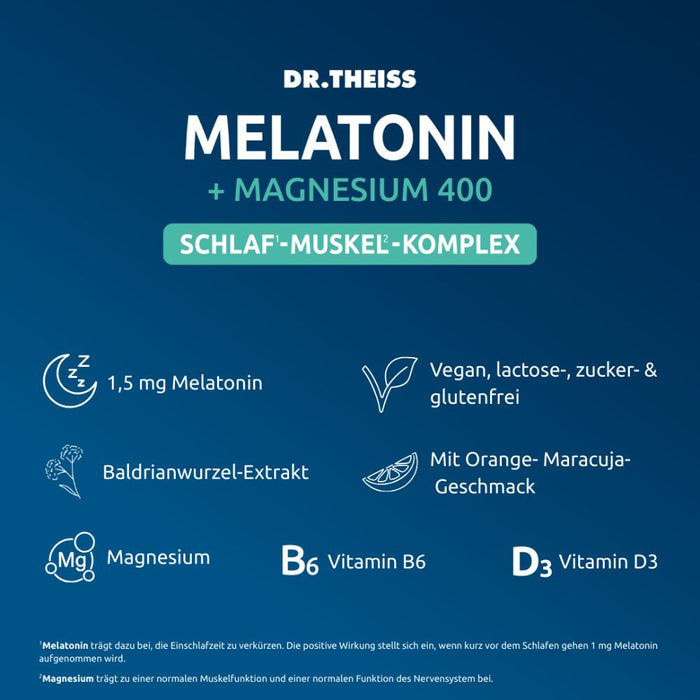 DR. THEISS Melatonin + Magnesium, Schlaf-Muskel-Komplex, 15 pc Sachets