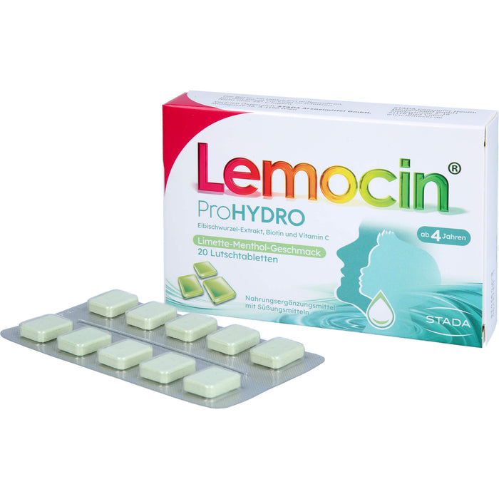 Lemocin ProHydro Lutschtabletten mit Limetten-Menthol-Geschmack zur Beruhigung und Befeuchtung von Hals und Rachen, 20 pcs. Tablets