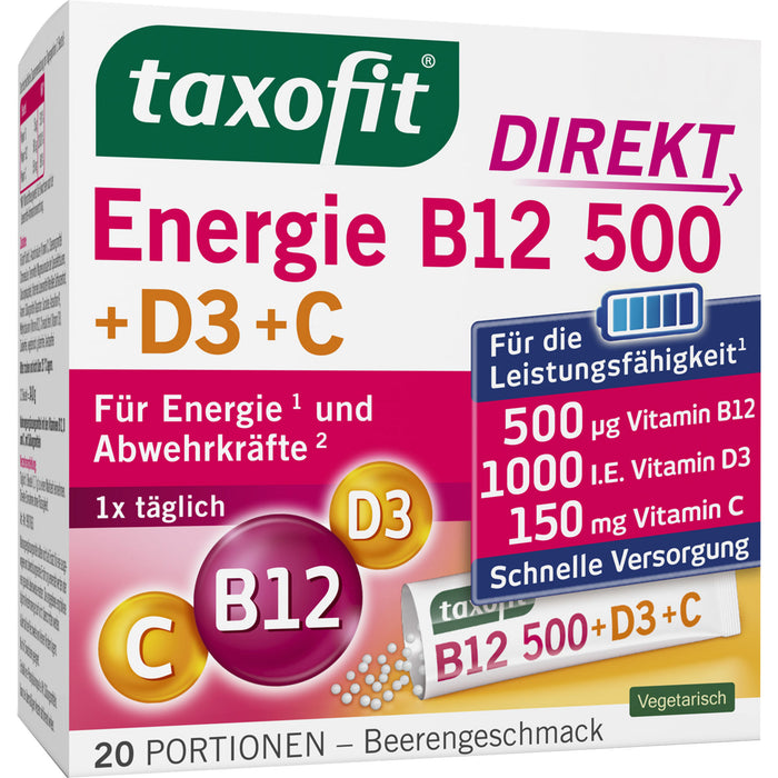 Taxofit Energie B12 500 + D3 + C Direktgranulat, 20 St. Direktgranulat
