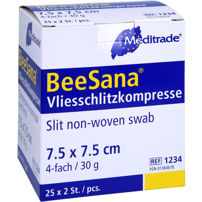 Meditrade Vliesschlitzkompressen steril 7,5 x 7,5 cm 4 fach für die optimale Wundversorgung, 50 St. Kompressen