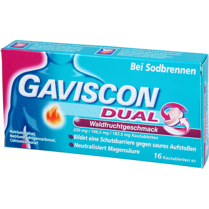 GAVISCON Dual Kautabletten bei Sodbrennen Waldfruchtgeschmack, 16 St. Kautabletten