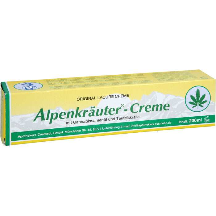 Lacure Alpenkräuter-Creme mit Cannabisöl und Teufelskralle, 200 ml Cream