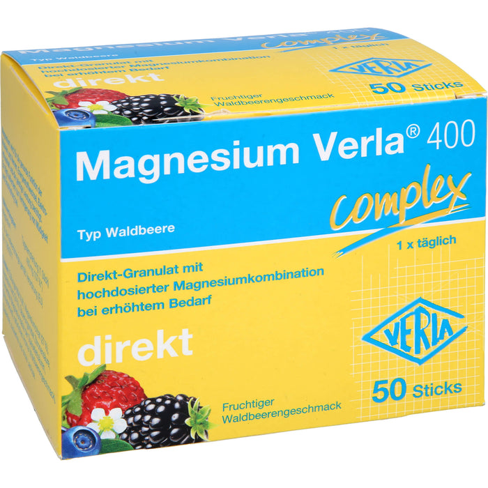 Magnesium Verla 400 Direkt-Granulat mit fruchtigem Waldbeerengeschmack, 50 pc Sachets