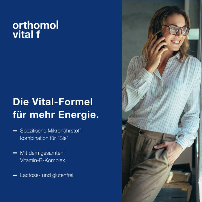Orthomol Vital f - Mikronährstoffe für Frauen - bei Müdigkeit und Erschöpfung - mit B-Vitaminen, Omega-3-Fettsäuren und Magnesium - Trinkampullen/Kapseln, 30 St. Tagesportionen