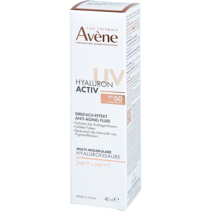 Avene Hyaluron activ UV Anti-Aging-Fluid mit dreifacher Wirksamkeit und LSF 50 glättet Falten und reduziert Pigmentflecken, 40 ml Lösung