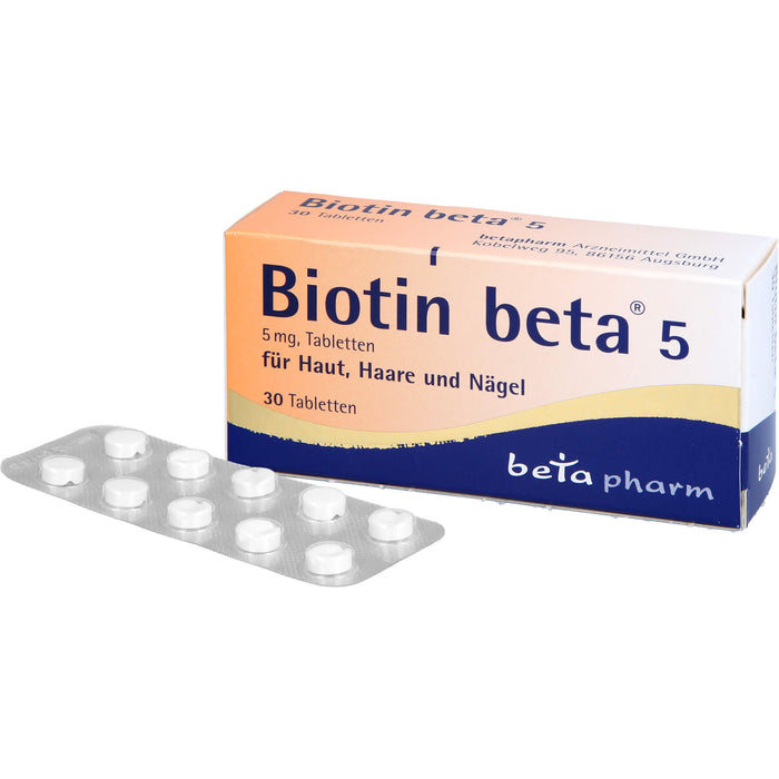 Biotin beta 5 mg Tabletten für Haut, Haare und Nägel, 30 pc Tablettes