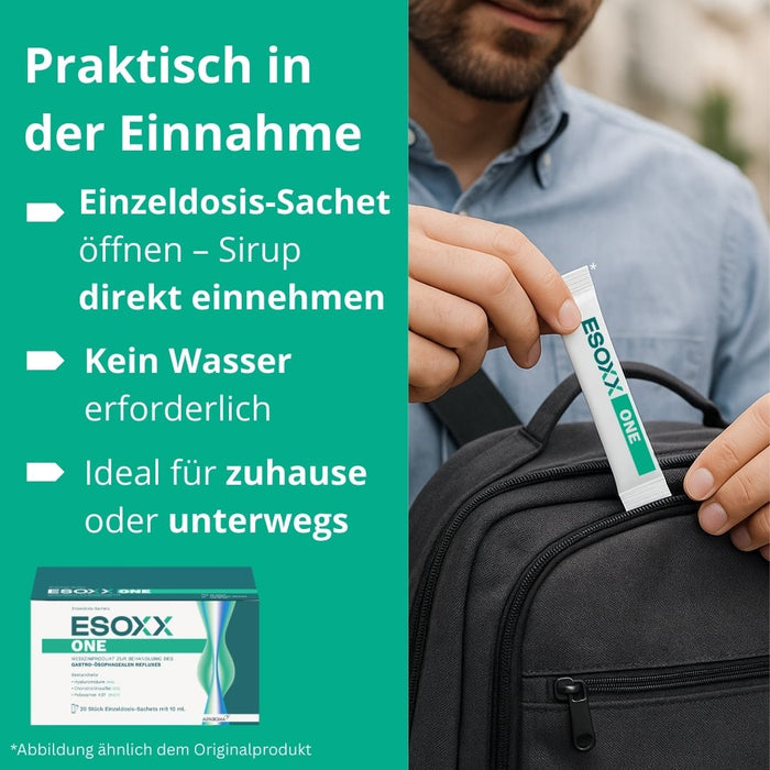 ESOXX One - Effektiver Schutz mit schneller Linderung und Regeneration bei Refluxbeschwerden - mit Hyaluronsäure, Chondroitinsulfat & Poloxamer 407 - glutenfrei & laktosefrei, 20 pc Sachets