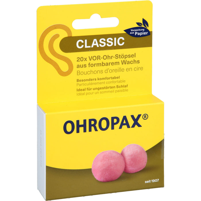 OHROPAX Classic Wachs Vor-Ohr Stöpsel aus formbarem Wachs, 20 pc Bouchons d'oreilles