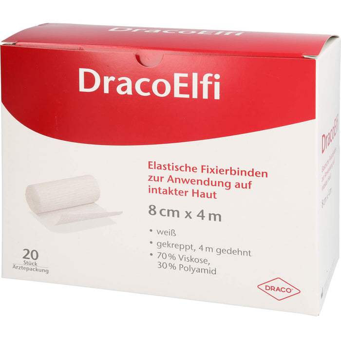 DRACO ELFI elastische Fixierbinde gekreppt 4 m x 8 cm weiß, 20 pcs. Bandage