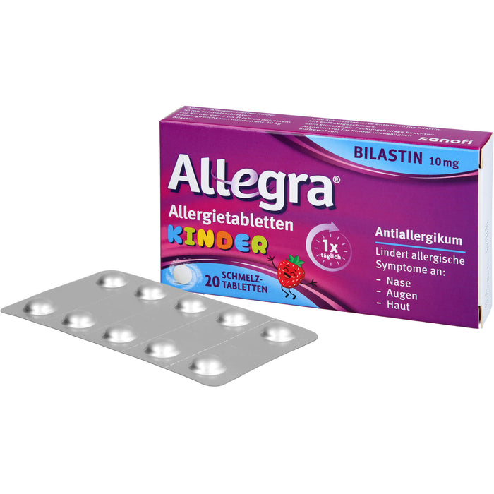Allegra Allergietabletten für Kinder zergehen auf der Zunge mit leckerem Erdbeergeschmack, 20 pc Tablettes