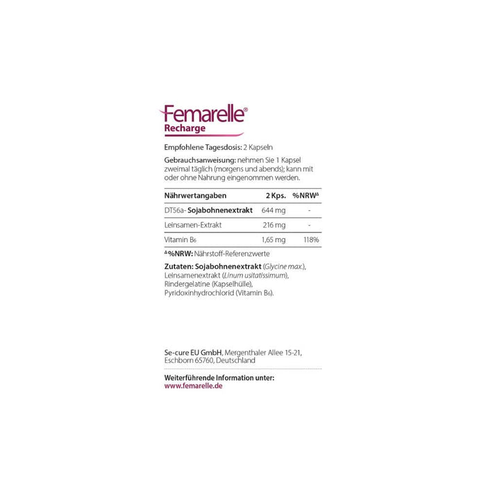 Femarelle Recharge Kapseln reguliert die hormonelle Aktivität, 56 pcs. Capsules