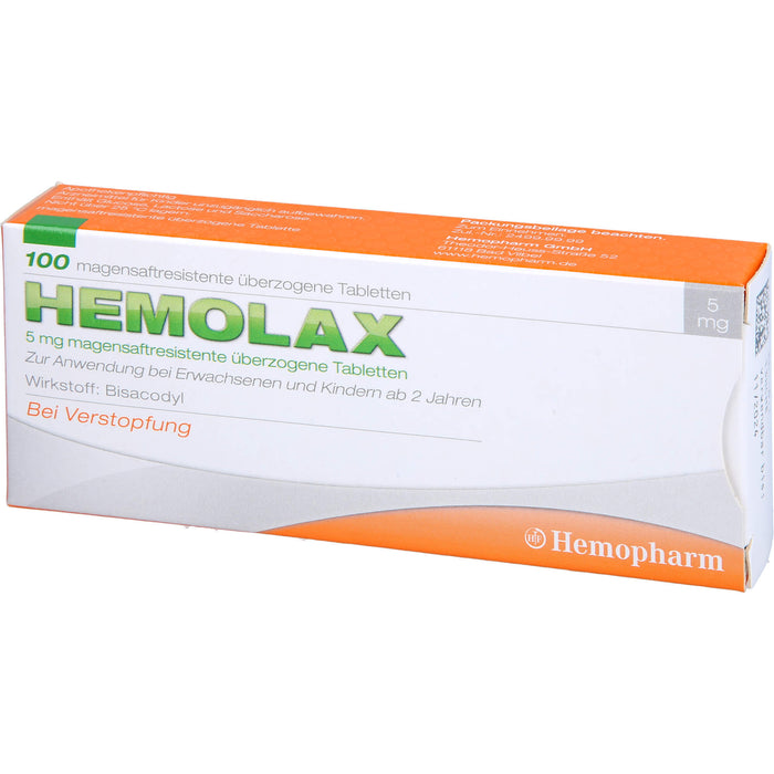 Hemolax 5 mg Tabletten bei Verstopfung, 100 pcs. Tablets