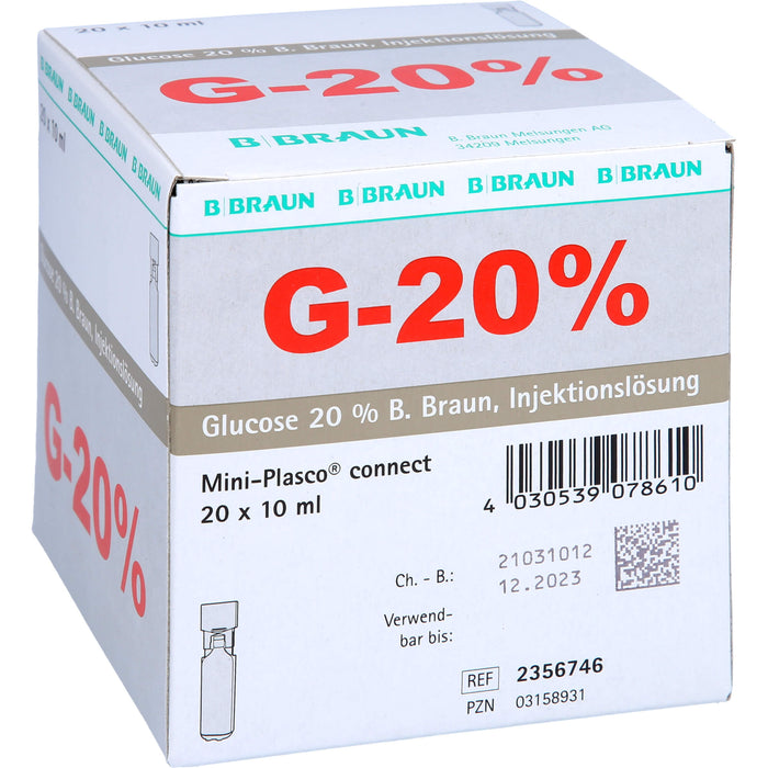Glucose 20 % B. Braun Injektionslösung, Mini Plasco connect 10 ml, 200 ml Solution