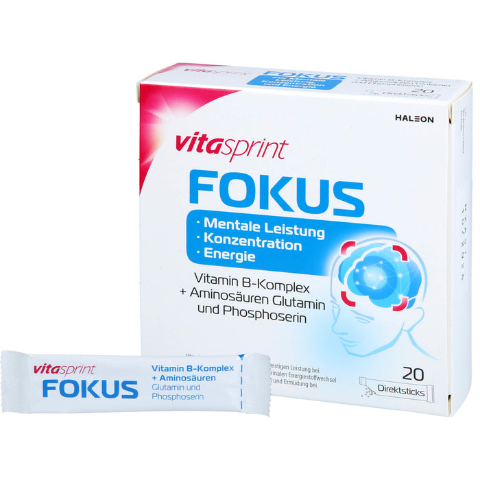 Vitasprint Fokus Direktsticks Vitamin B5 für mentale Leistungsfähigkeit, Konzentration und Energie, 20 pc Sachets