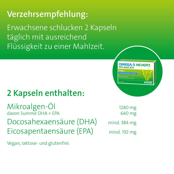 Omega-3 Hevert pflanzlich für eine gesunde Herzfunktion, Gehirnleistung und Sehkraft, 120 pcs. Capsules