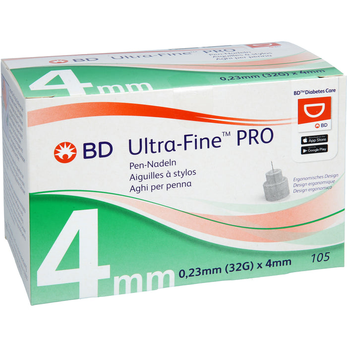 BD Ultra-Fine PRO 4 mm, 0,23 mm (32G) Pen-Nadeln, 14 pcs. Pack