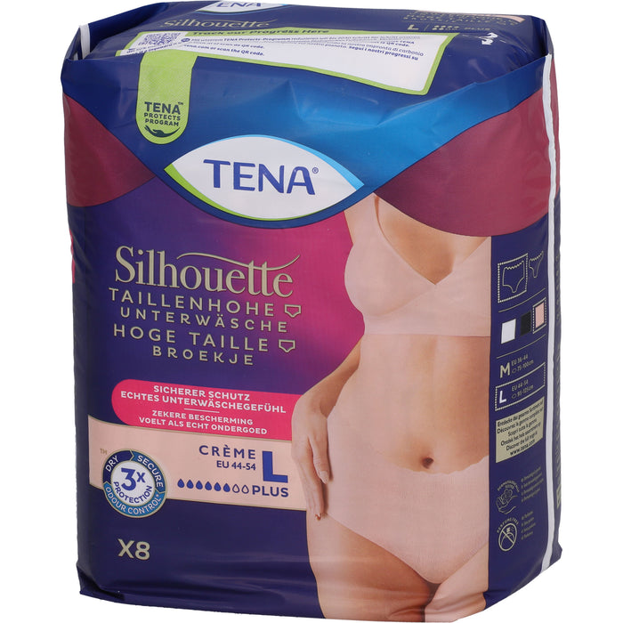 TENA Silhouette taillenhohe Unterwäsche Creme EU 44-54 Gr.L, 8 St. Einweghosen