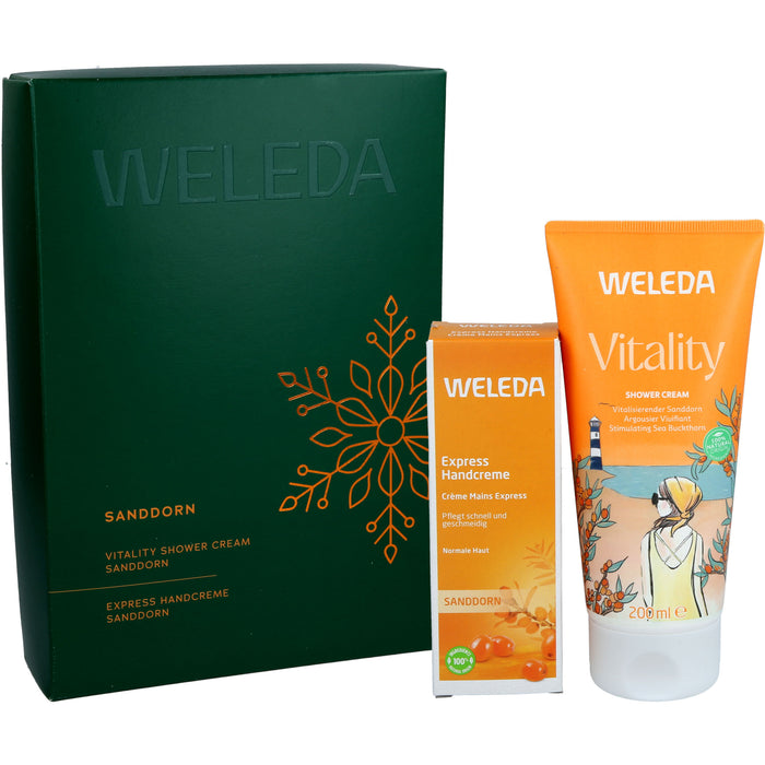 WELEDA Geschenkset Sanddorn mit Vitality Shower Cream Sanddorn und Express Handcreme Sanddorn, 250 ml Cream