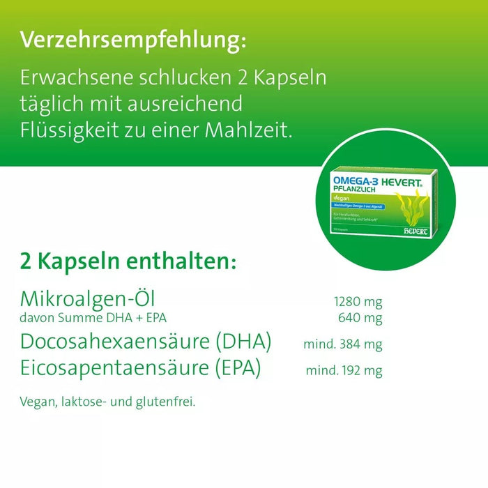 Omega-3 Hevert pflanzlich für eine gesunde Herzfunktion, Gehirnleistung und Sehkraft, 60 pc Capsules