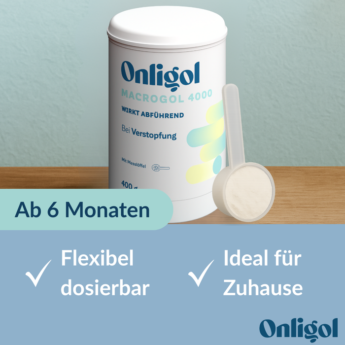 Onligol Macrogol 4000 - Sanfte, effektive Hilfe bei Verstopfung und Obstipation - mit Macrogol 4000 - ohne Zusatzstoffe & Zucker, 400 g Poudre