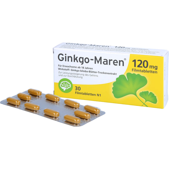 Ginkgo-Maren 120 mg Filmtabletten zur Leistungssteigerung des Gehirns und zur Durchblutung, 30 pc Tablettes